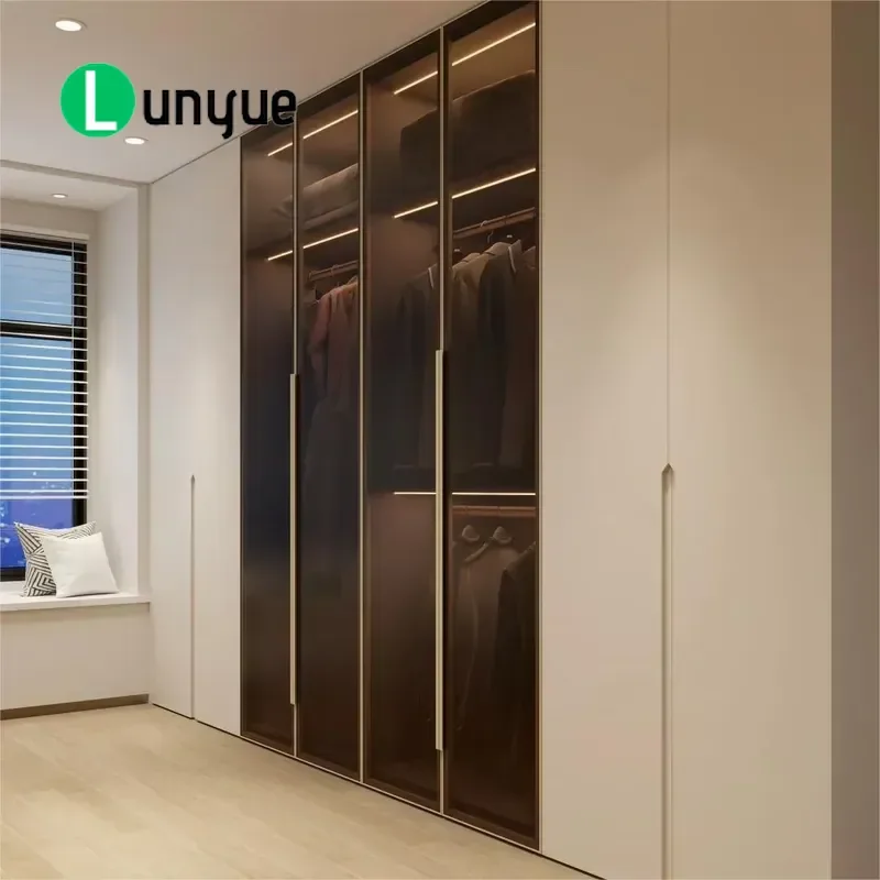 Wooden Wardrobe with Mirror and Drawers High End Designer Bedroom Locker Storage Cabinet for Home Furniture Organization