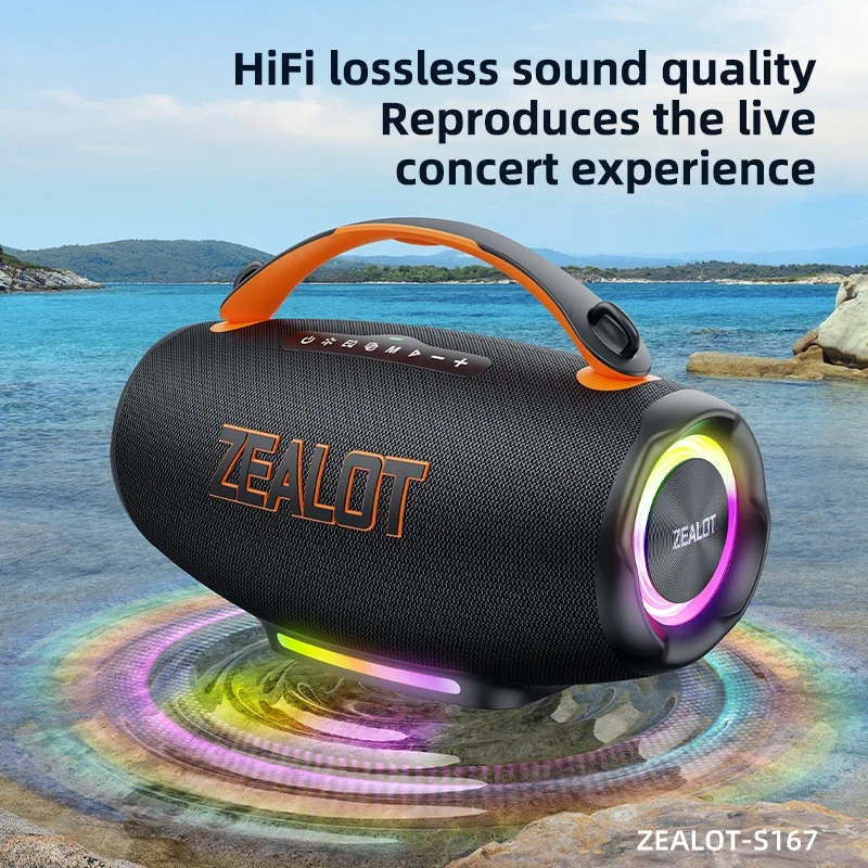 Zealot_S167 100 W tragbarer Bluetooth-Lautsprecher, Outdoor-Lautsprecher, Bluetooth 5.4 mit IPX6 wasserdicht, 12 Stunden Spielzeit, für Camping, Wandern