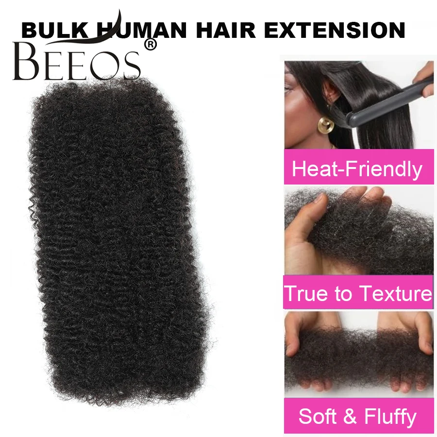 Brazilian Tight Afro Kinky Bulk Hair 100% Human Hair For Dreadlocks Twist Braid Hair Extension Lightweight Natrual Color Remy