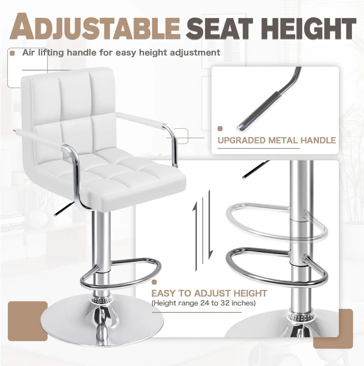 Bar Stools with Armrest Modern PU Leather Swivel Adjustable Hydraulic Bar Stool X-Large Base and Height Stool