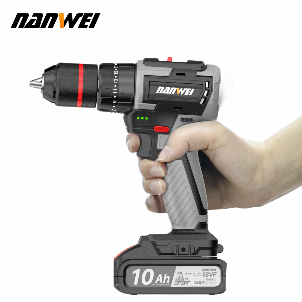 NANWEI 21V Cordless Brushless Screwdriver Electric Screwdriver impact 80Nm  Multi-function Mini Drill For House Renovation