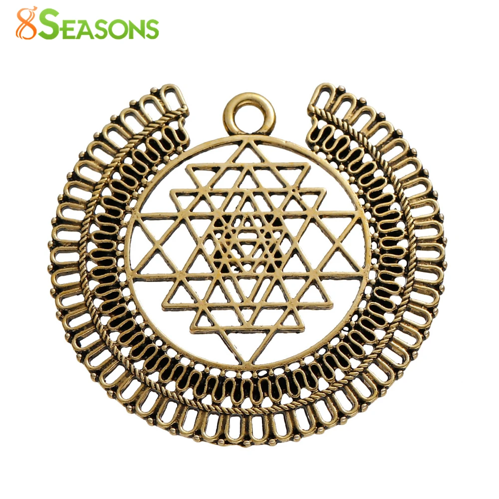 2pcs Vintage Sri Yantra Meditation Pendants Round Antique Gold Color Hollow Charms DIY Making Necklace Jewelry Findings 49x47mm