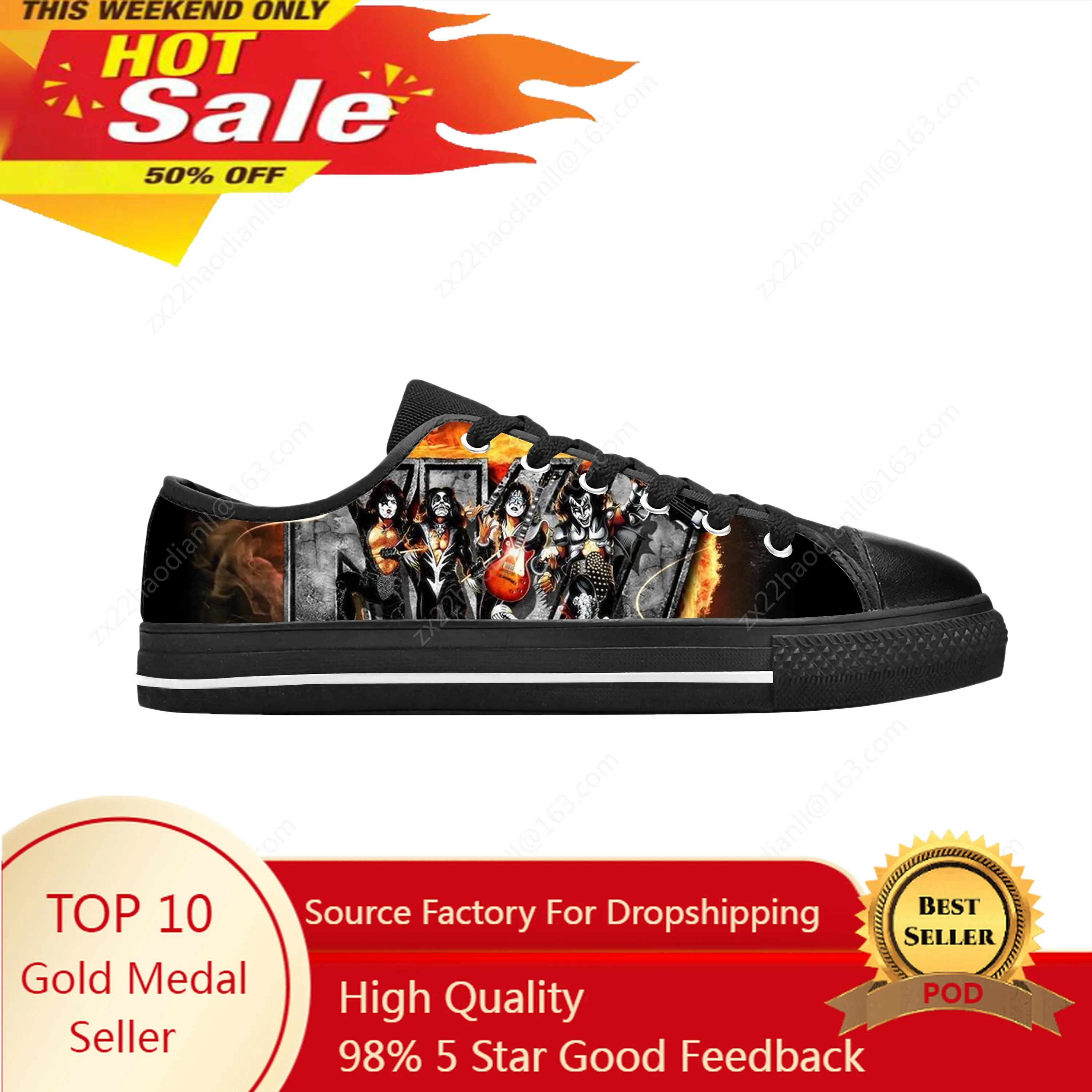 

Hot Rock Band Heavy Metal Music Singer Guitar Kiss Casual Cloth Shoes Low Top Comfortable Breathable 3D Print Men Women Sneakers