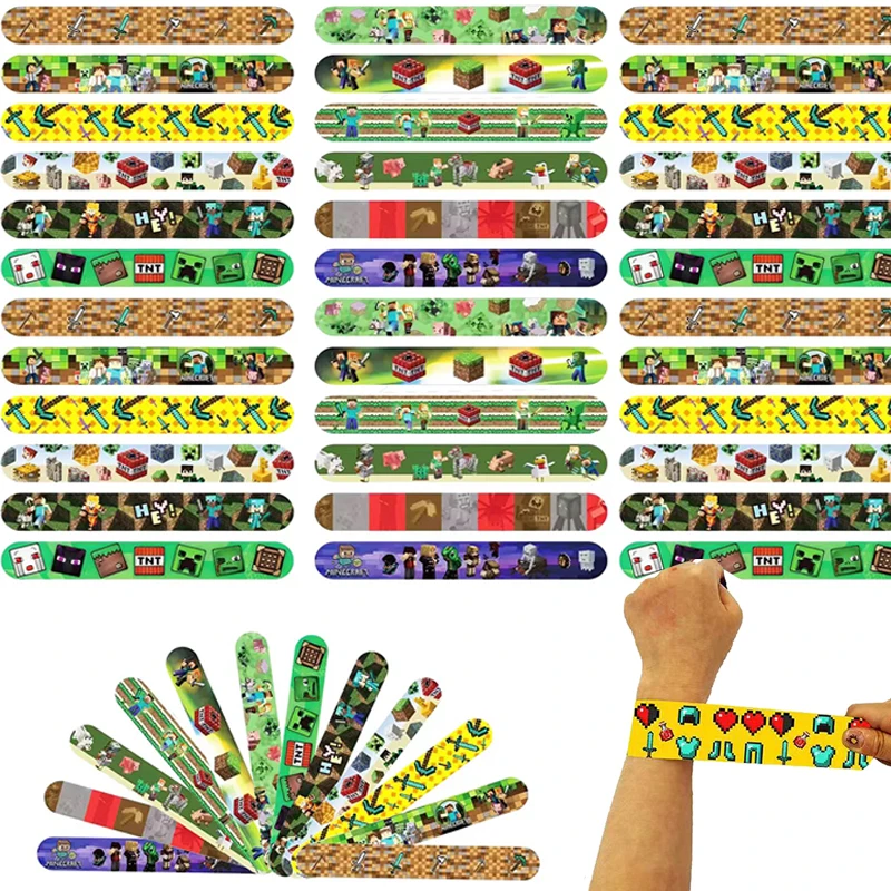Bracciale per bomboniere per feste di compleanno pixelate Braccialetti per minatori Portachiavi adesivo per adulti Bomboniere per giocatori di giochi in stile pixelato