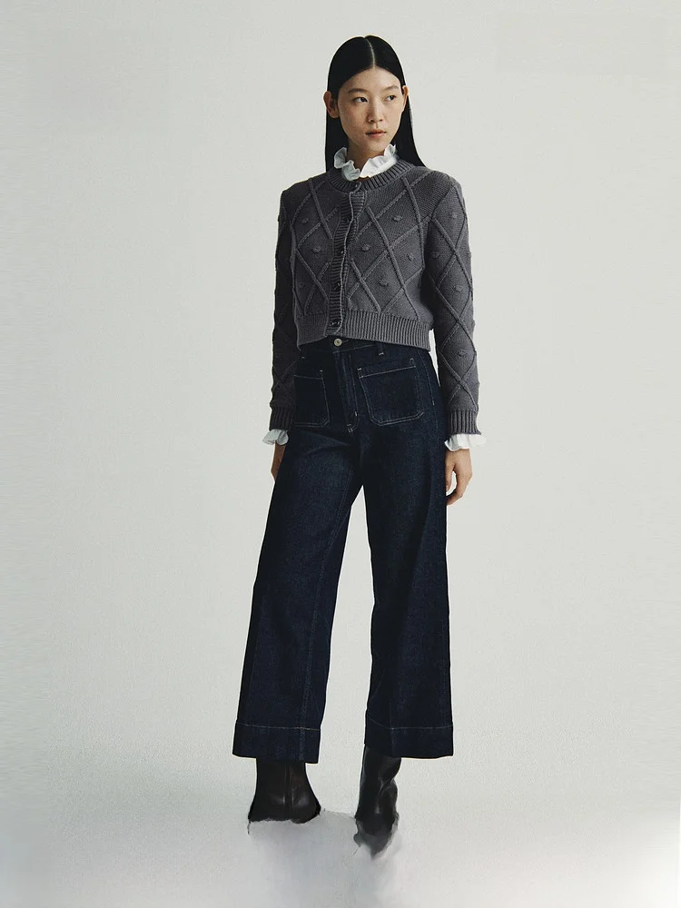 

H&M Весенний женский вязаный кардиган с узором «косы», повседневный, тонкий, на пуговицах, из смесового хлопка и полиэстера, с открытым передом