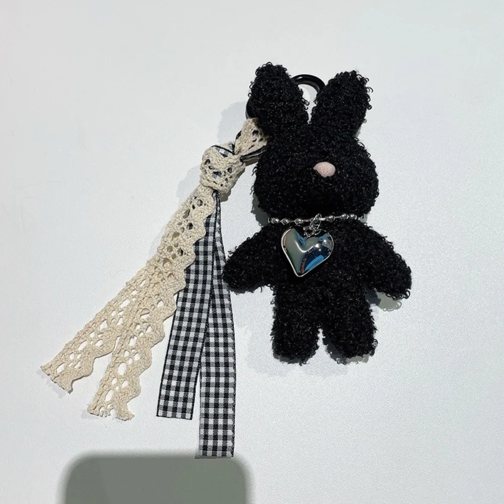 Durable Silver Heart Bunny Keychain Bow Ribbon Bag Pendant Soft Cute Rabbit Rabbit Gift Giving