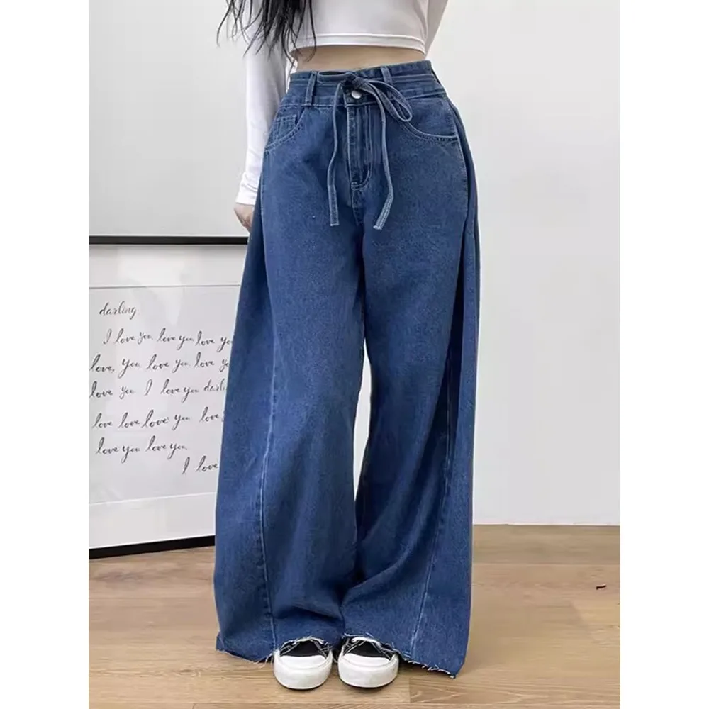 

Джинсы SuperAen Retro High Street синие с высокой талией для женщин, весна 2026, новинка, корейский стиль, оверсайз, свободные, полноразмерные брюки