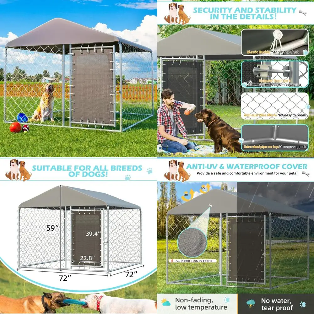 Large Outdoor Dog Kennel 6FT x 6FT with Roof, Secure Enclosure for Large Dogs, Pen and Run Fence for Outdoor Spaces