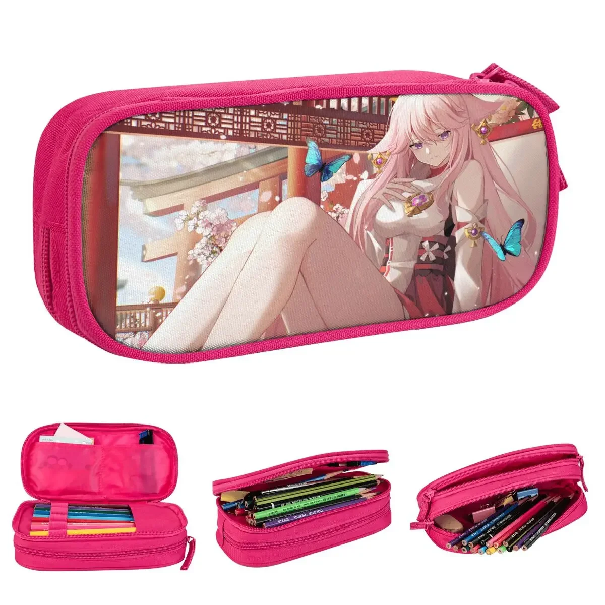 

Yae Miko Genshin Impact Pencil Case Classic Pen Holder Bags Kids Big Capacity School Supplies Gift Pencilcases