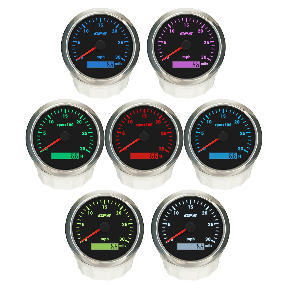 

New 2 Gauge Set Boat Truck Universal 85mm GPS Speedometer 60MPH 80mph 200MPH + 3000RPM 8KRPM Tachometer with 7 Colors Backlight