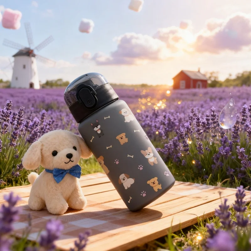 3D Printed 550ML Student Sippy Cup – Spill-Proof with Creative Cartoon Feeding Lids, PVC-Free | Portable Beverage Cup for School