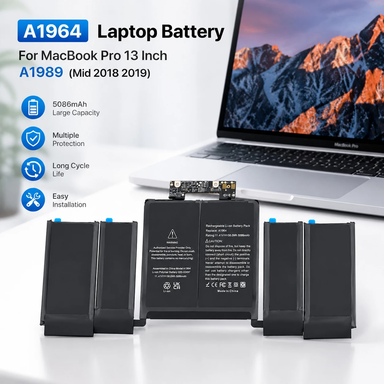A1964 Battery for MacBook Pro 13 Inch A1989 A2251 Replacement Battery 2018 2019 2020 EMC 3214 3358 3348