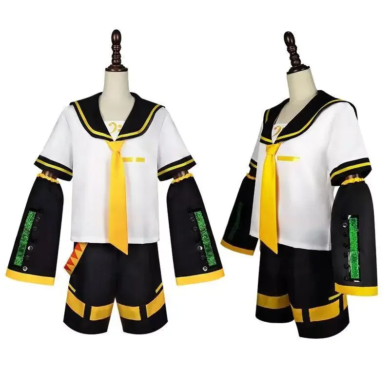 Rin Len Cosplay Kostüme Perücken Sets Tops Shorts Krawatte Zubehör Frauen Männer Outfit