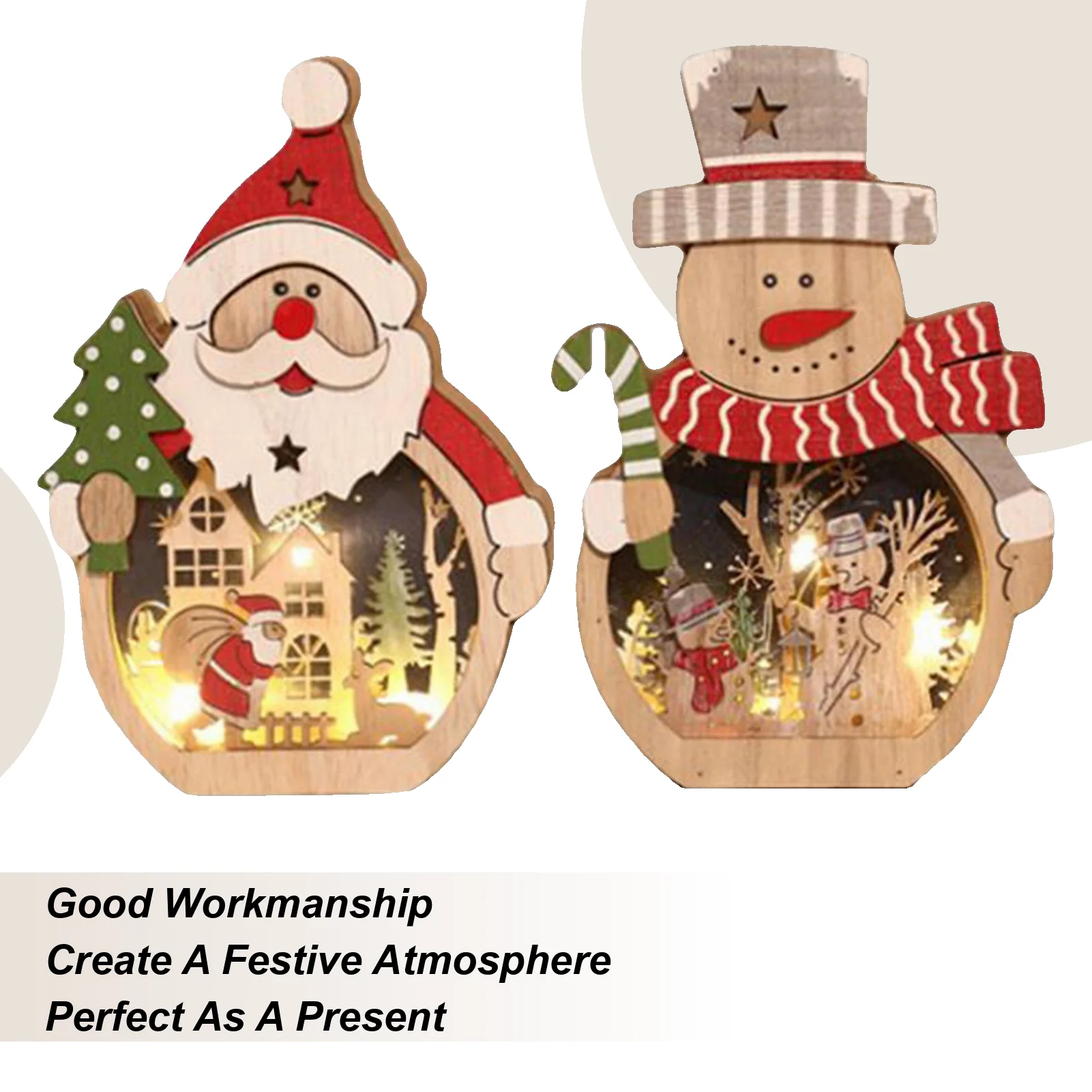 Christmas Wooden Decorations LED Glowing Santa Claus Shaped Wooden Christmas Ornaments for Party Cheer Celebration