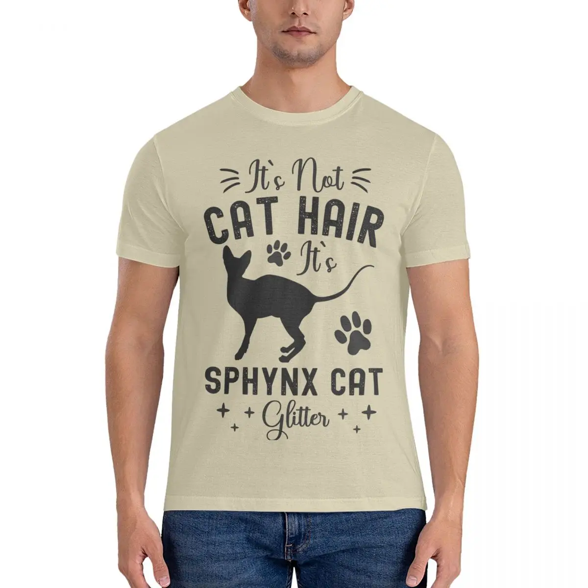 Men T-Shirts It's Not Cat Hair It's Sphynx Cat Glitter Vintage 100% Cotton Tees Short Sleeve Canadian Sphynx Cat Crew Neck