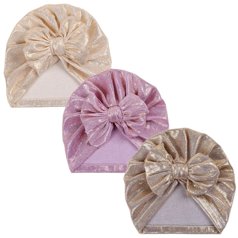 

Lovely Shiny Bowknot Baby Hat Cute Solid Color Baby Girls Turban Hat Thin Newborn Infant Cap Accessories Beanies Head Wraps
