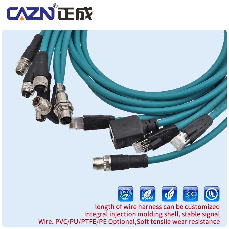 M12 X-Coded Overmolded Plug Male Female Straight Angled 8 Pin CAT6A PUR IP67 Shielded for Industrial Ethernet & High-Speed Data