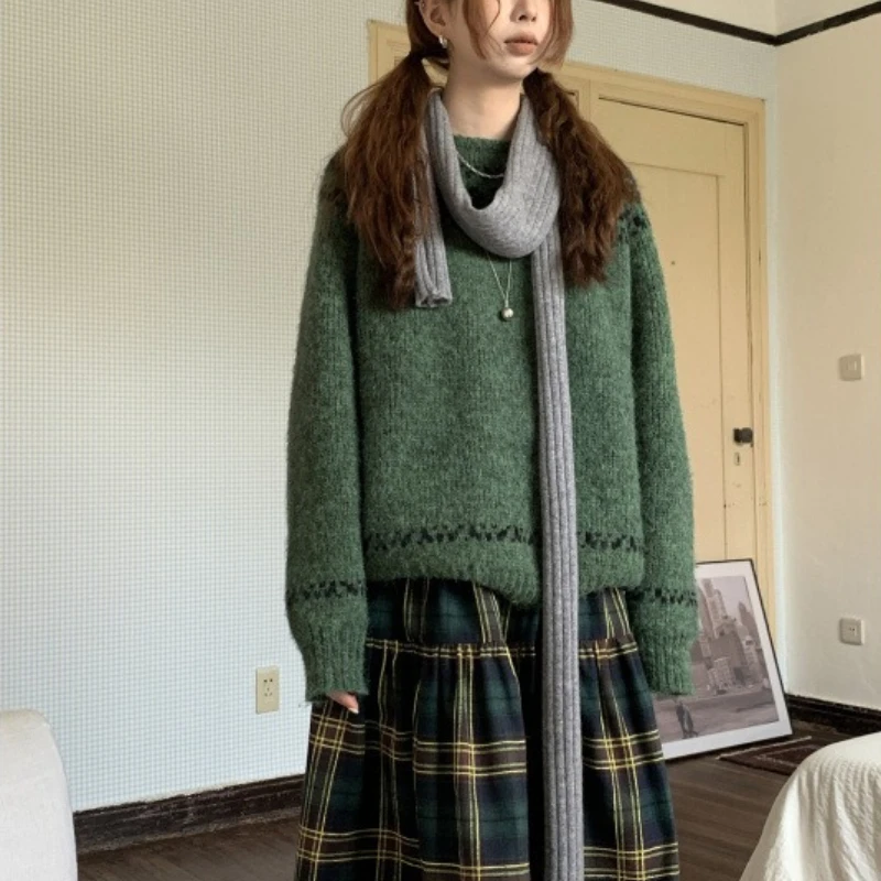 2025年ホットセール新作 カレッジスタイル バイカラー チェック柄 ゴムウエスト ケーキスカート レディース