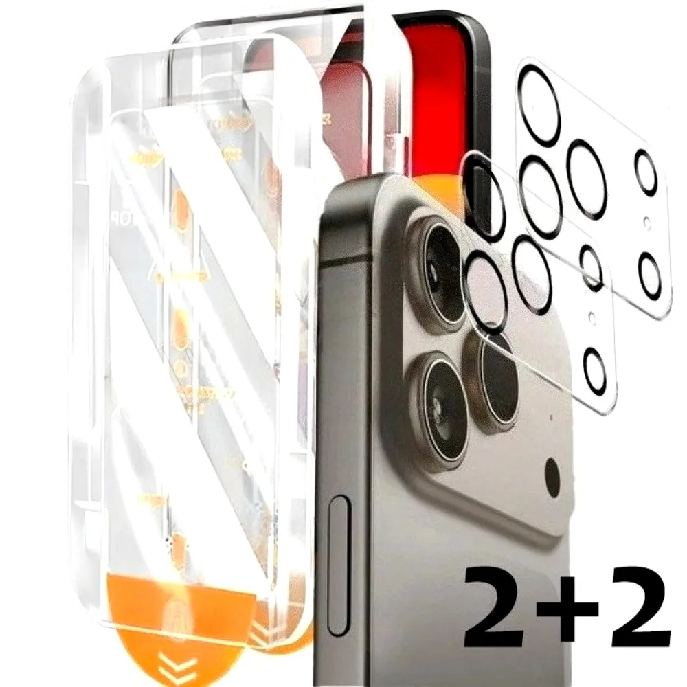 

4-in-1 High Clear Tempered Glass for iPhone 17 16 15 14 Pro Max Air 16e Camera Lens Glass for iPhone 11 12 13 Pro 16 15 14 Plus