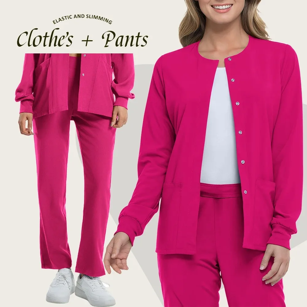 新着 レディース ユニフォーム トップス パンツ 長袖 メディカルスクラブ ユニフォーム 長袖 看護スクラブセット Vネック ドクター 病院ユニフォーム