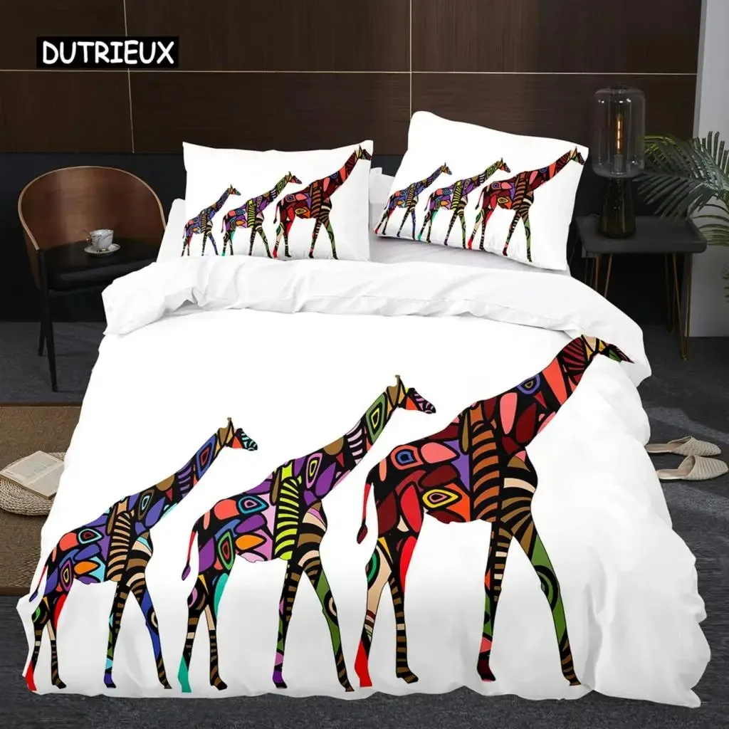 

Giraffe Duvet Cover Set Giraffes Eastern Style Environment Retro Bedding Set Animal Theme King Size Soft Comfortable Quilt Cover