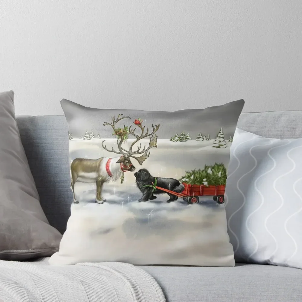 Newfie pulling wagon with Christmas tree Throw Pillow Room decorating items Embroidered Cushion Cover pillow