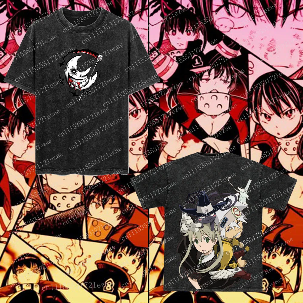 Fire Force X Soul Eater Retro Washed Unisex High Quality T-Shirt with Double-Sided Print