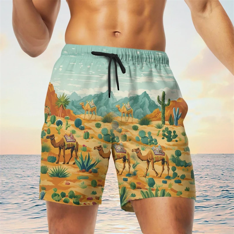 Fashion Camel Graphic Beach Shorts For Men Summer Trend Vacation 3D Animal Printed Kids Swim Trunks Casual Oversized Short Pants