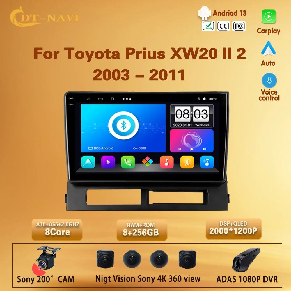 

Android 13 For Toyota Prius XW20 II 2 2003 - 2011 Autoradio Carplay Car Stereo Radio Navigation supporting original vehicle