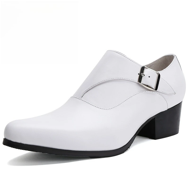 

Retro Mens Social High Heels Shoes Luxury Genuine Leather 2025 Autumn Handmade Quality Comfortable Black Dress Shoes Man Size 44