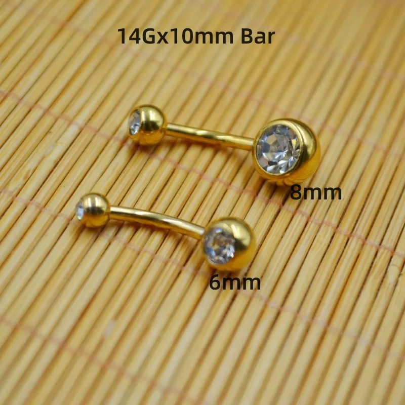 Wholesale  50PCS Body Jewelry-Double Crystal Gems Navel Belly Button Surgical Steel Navel Piercing 14G  Sliver/Gold