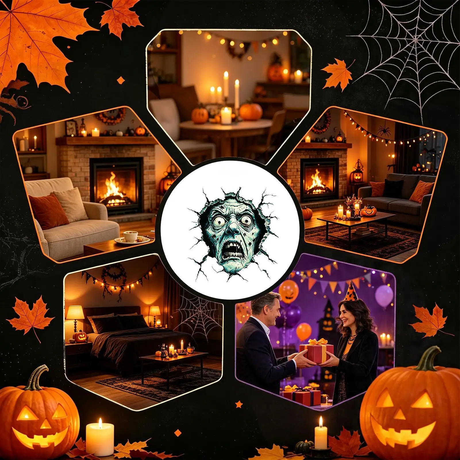 Wall Stickers Halloween Spooky Breaking Through Wall PVC Decoration Halloween Horror Wall Stickers For Living Room Background