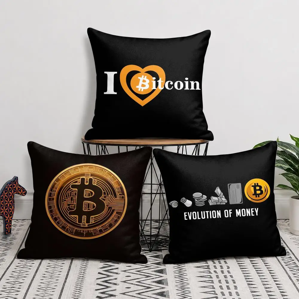 Bitcoin Cryptocurrency Btc Cushion Cover Silky Short Plush Invisible Zipper Dustproof Sofa Pillow Case For Home Decor
