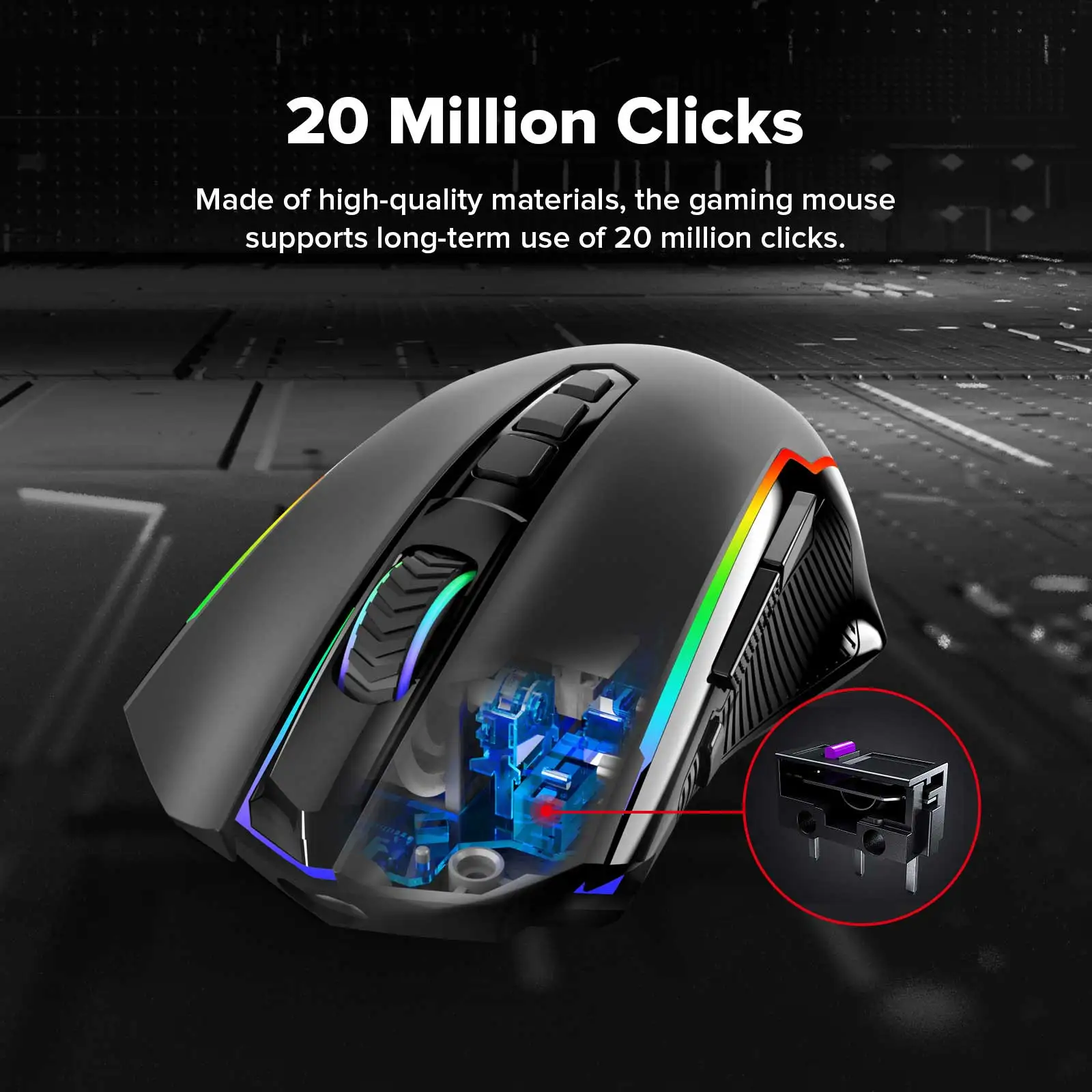 Redragon M910-KS RANGER LITE RGB 2.4G Wireless/Wired Double Modes Gaming Mouse 8000 DPI with Rapid Fire Buttons