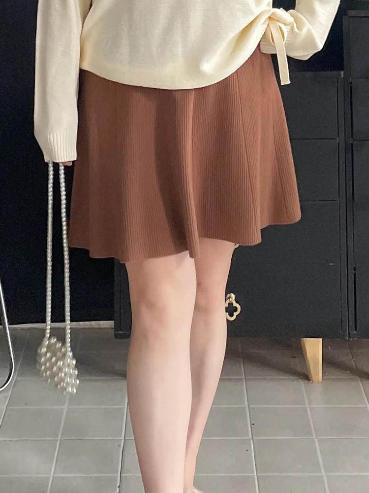 

Вязаная юбка А-силуэта больших размеров с высокой талией, скрывающая бедра, для осени и зимы, для женщин с фигурой типа «груша»