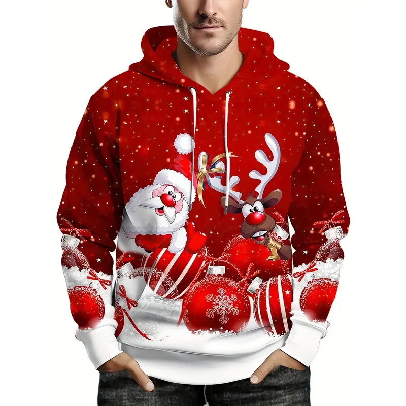 Christmas Theme Graphic Men's Fashion 3D Prints Red Hoodie Streetwear Hoodies Hooded Front Pocket Designer Hoodie Sweatshirt