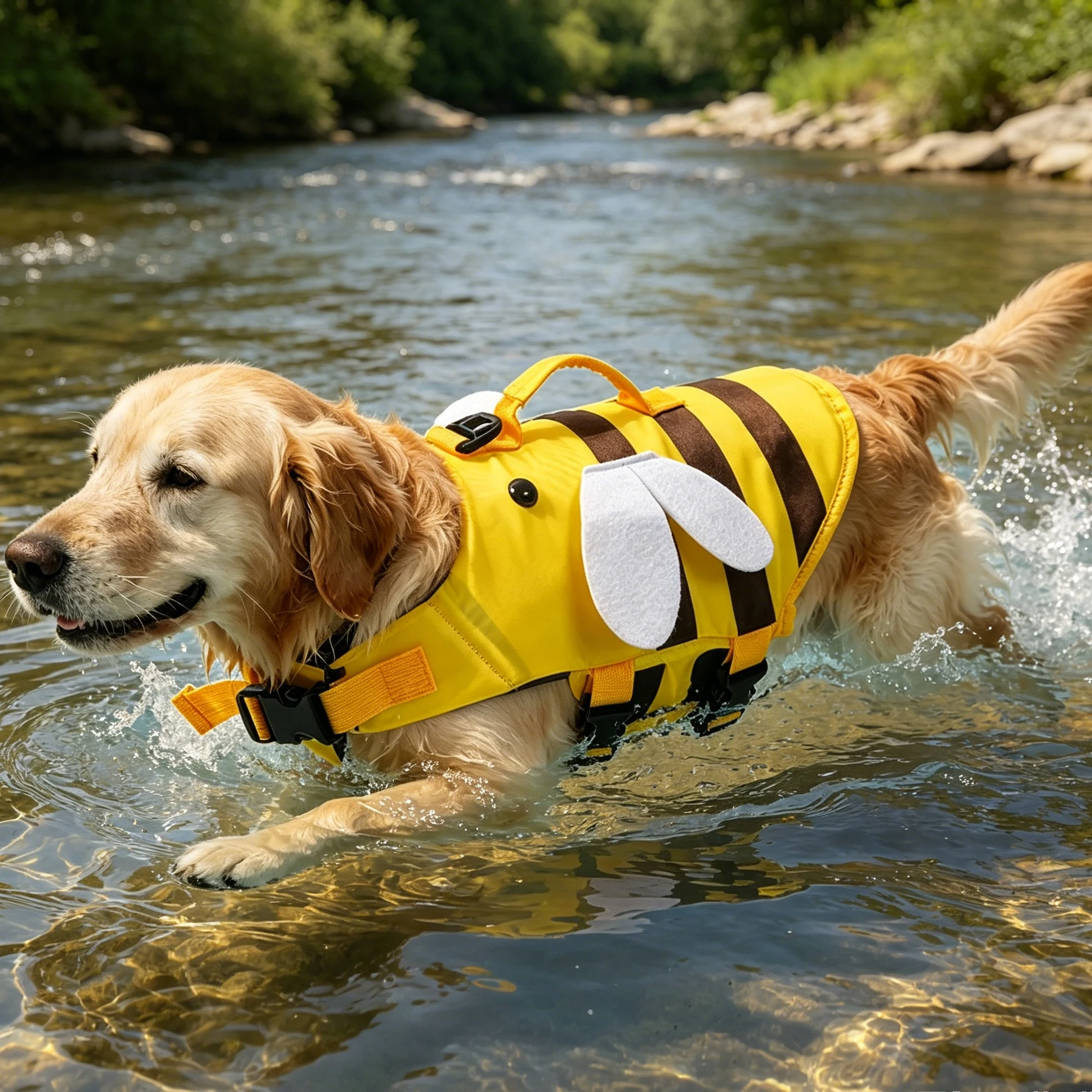 Cat Life Vest Little Bee Pet Dog Life Jacket Soft Adjustable Dog Swimming Clothes Breathable Summer Swimwear Clothes Outdoor