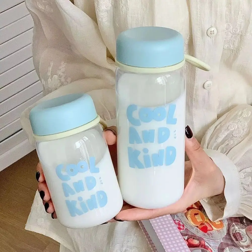 

400/600ml Transparent Plastic Cup Transparent Leakproof Milk Water Bottles Lifting Rope Dustproof Drinking Water Bottle