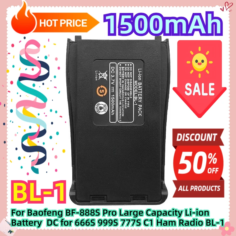 

For Baofeng BF-888S Pro Large Capacity Li-ion Battery DC 3.7V 1500mAh for 666S 999S 777S C1 Ham Radio BL-1