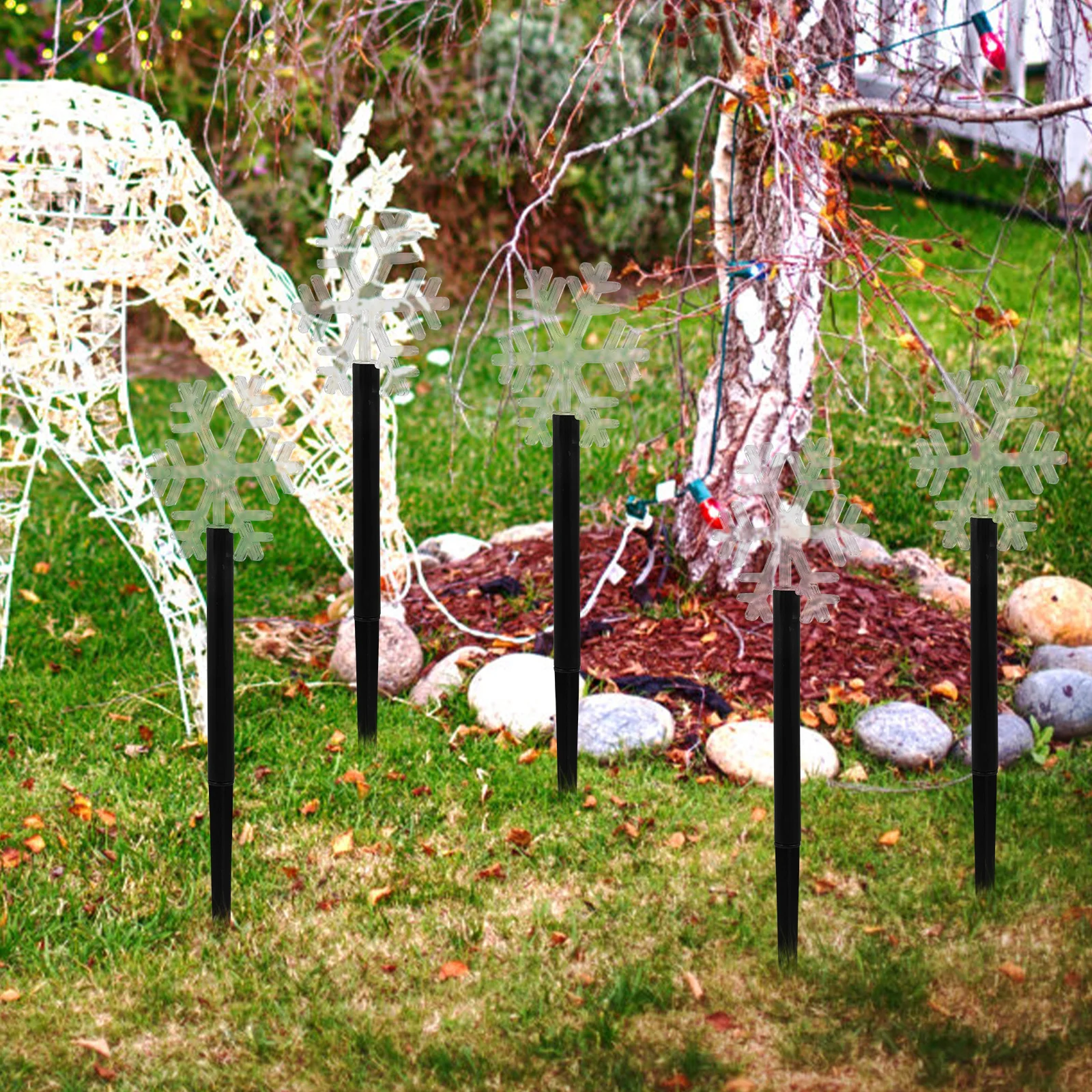

5pcs Christmas Tree Lights Solar Powered Outdoor Decorative Xmas Light Decors Abs Accessories for Garden Holiday Lawn