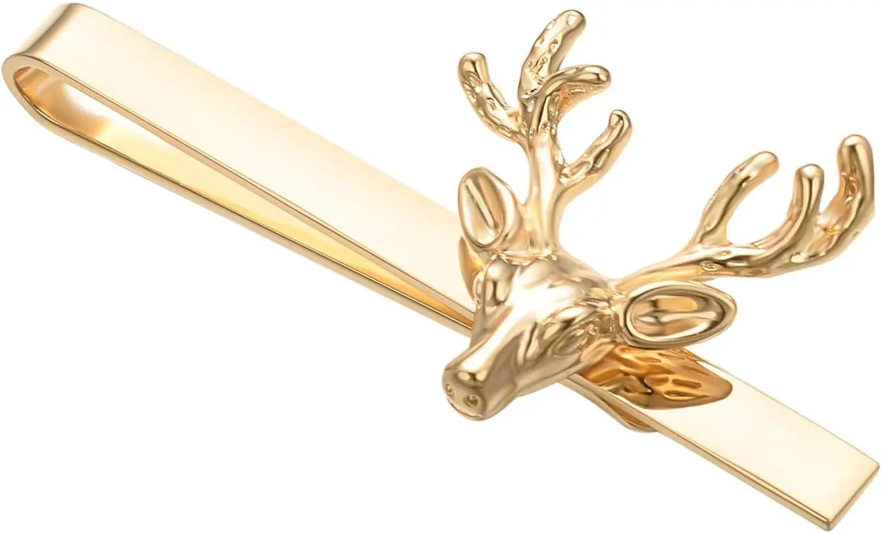 

Christmas Tie Clips for Men in 14k Gold Plated Silver with Animal Designs: Deer, Lion, Dog, Cat - Elegant Necktie Accessories
