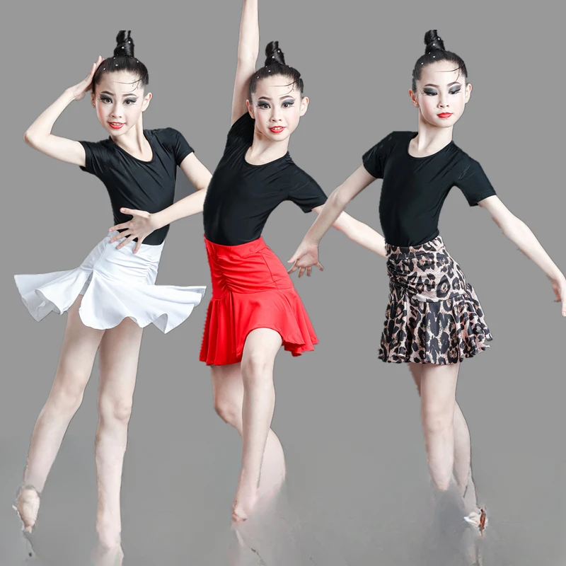 Children Professional Ballroom Latin Dance Dress For Girls Ballroom Dancing Dresses For Kids Leopard Print Top Skirt Samba Tango