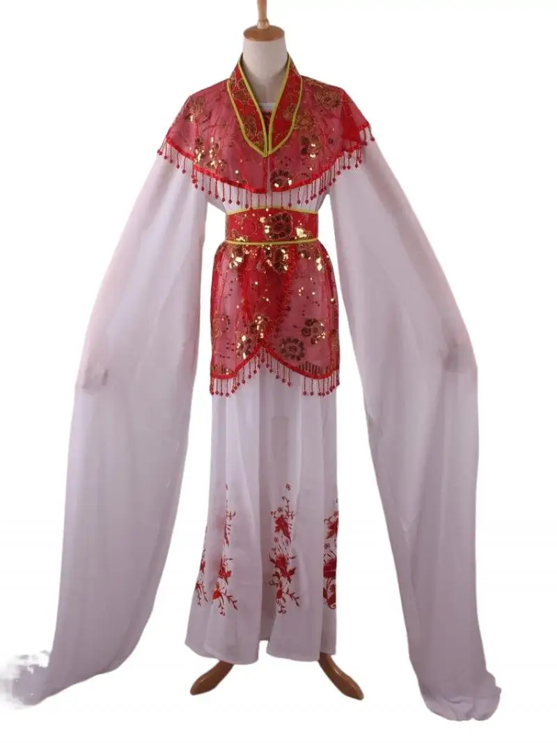 Chinese Style Classical Sequin Tassels Long Sleeve Costume Dress Traditional Opera Stage Performance Costume