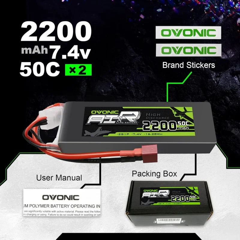 Ovonic-Lipo 2sバッテリー,50c 2200mah 7.4v,tコネクタ付きソフトケース,rc evader bx,車,rc trug,トラック用