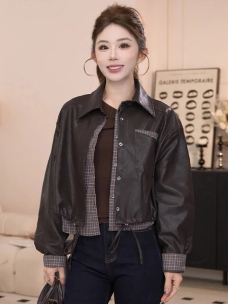 Sli Ele Vielseitige Damen Leder Jaet Herbst Neue Ankunft Abnehmen Offene Strickjacke Top Quali Faionable Oberbekleidung