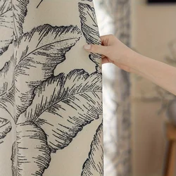 Rustic Leaf Print Blackout Curtains Thermal Insulated For Living Room Bedroom Room Darkening Rod Pocket&Pull pleated Top