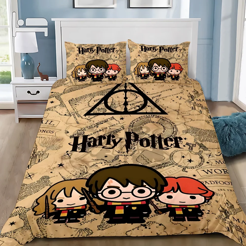 1-Duvet Cover Pillowcase Bedding Set P-Potters Adult Boy Girl Bedroom Decoration H-Harrys Children Gift Single Double Large Size