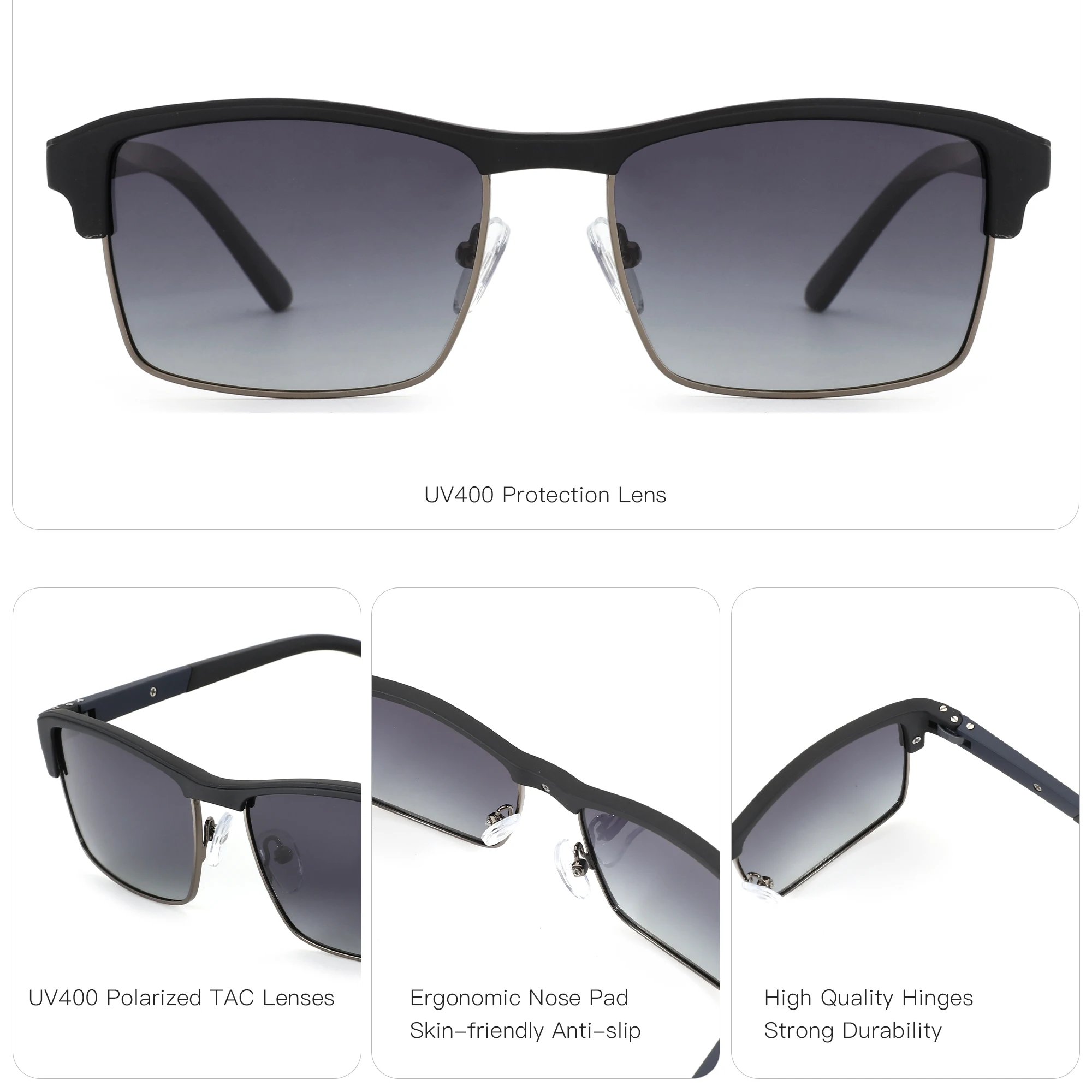 BLUEMOKY 2025TR90 Square Sunglasses Prescription Glasses Polarized Man Custom Progressive Minus Diopter Lenses