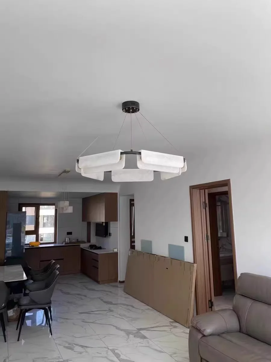 

Pure Natural Marble All Copper Living Room Decoration Lobby Chandelier Duplex Decoration Staircase LED Lighting Fixtures GN124TB