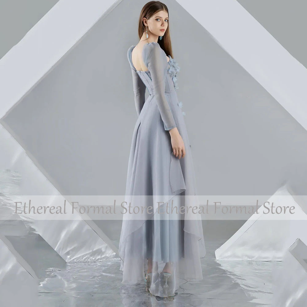 فستان سهرة من Beauty Organza بياقة مربعة على شكل حرف A فستان سهرة نسائي لحفلات الزفاف بطول الكاحل وأكمام طويلة فساتين رسمية